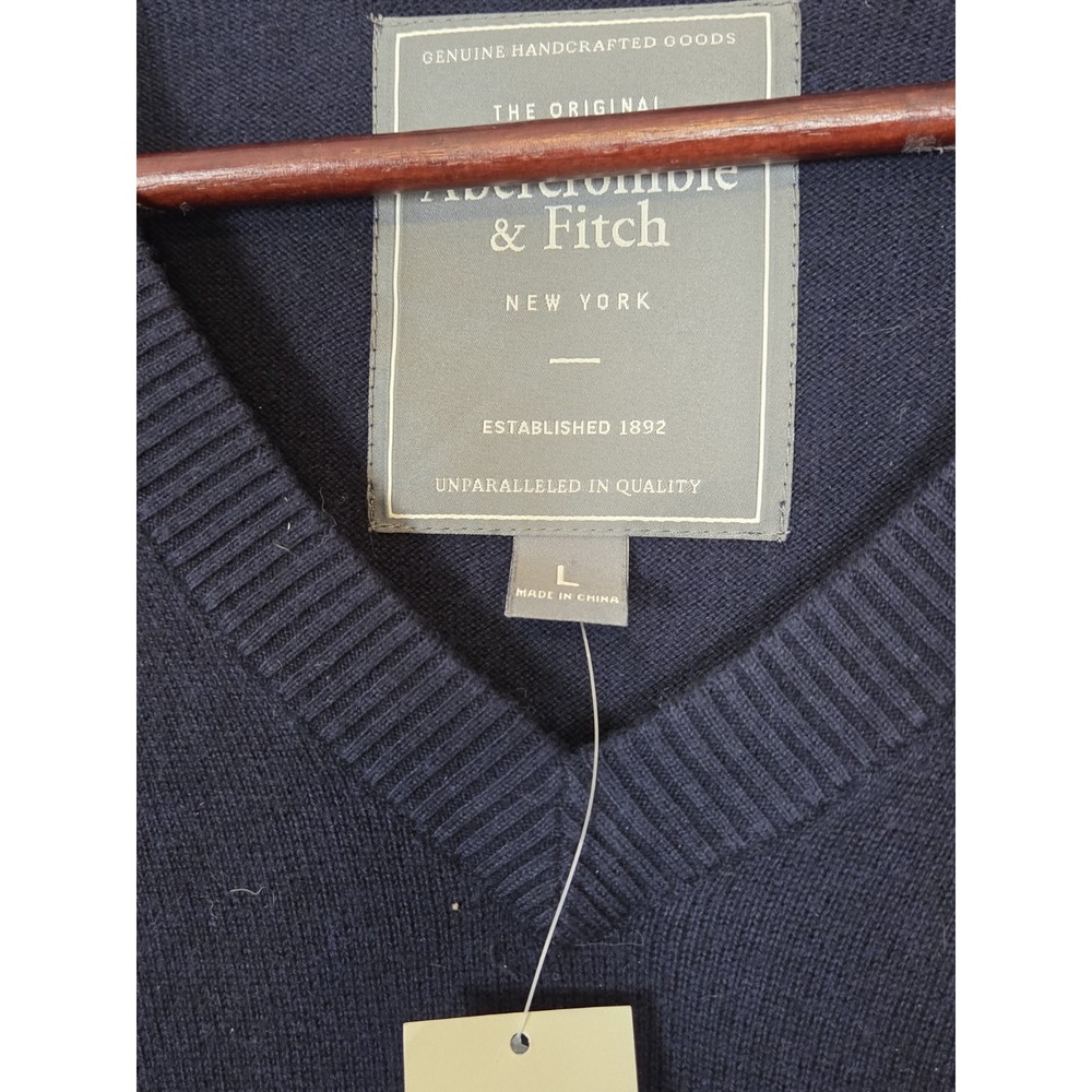 Abercrombie & Fitch Sweater Mens L Wool Mix V Neck Pullover Y2K Blue Preppy NEW - Picture 4 of 13